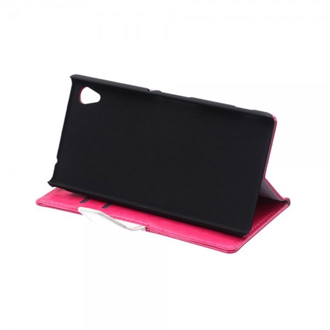 Sony Xperia M4 Aqua Zweifarbiges Leder Case mit Kreditkartenslots - rosa