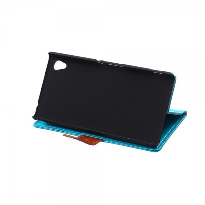 Sony Xperia M4 Aqua Zweifarbiges Leder Case mit Kreditkartenslots - blau