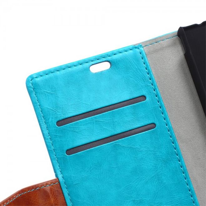 Sony Xperia M4 Aqua Zweifarbiges Leder Case mit Kreditkartenslots - blau