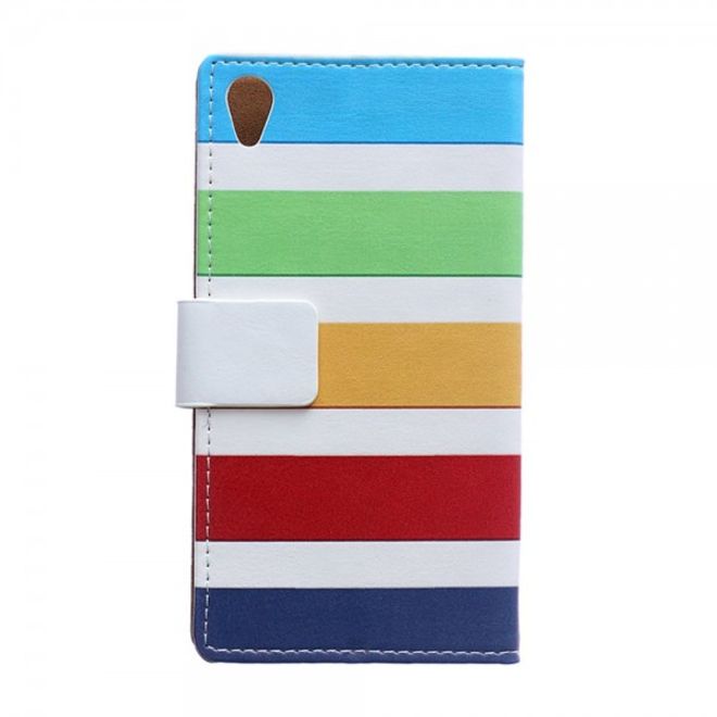 Sony Xperia M4 Aqua Magnetisches Leder Case mit farbigen Streifen