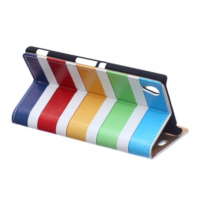Sony Xperia M4 Aqua Magnetisches Leder Case mit farbigen Streifen