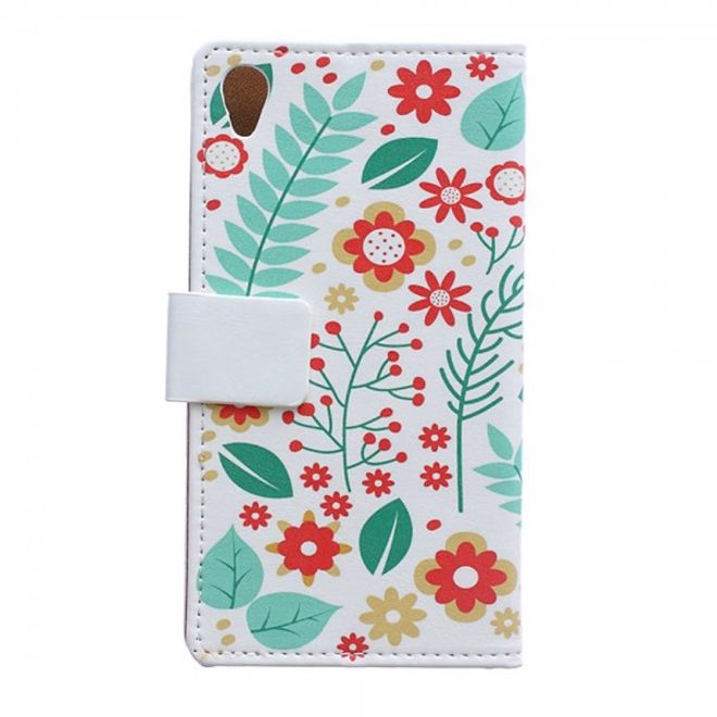 Sony Xperia M4 Aqua Magnetisches Leder Case mit kleinen Blumen und Zweigen