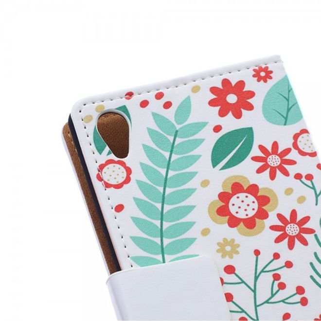 Sony Xperia M4 Aqua Magnetisches Leder Case mit kleinen Blumen und Zweigen