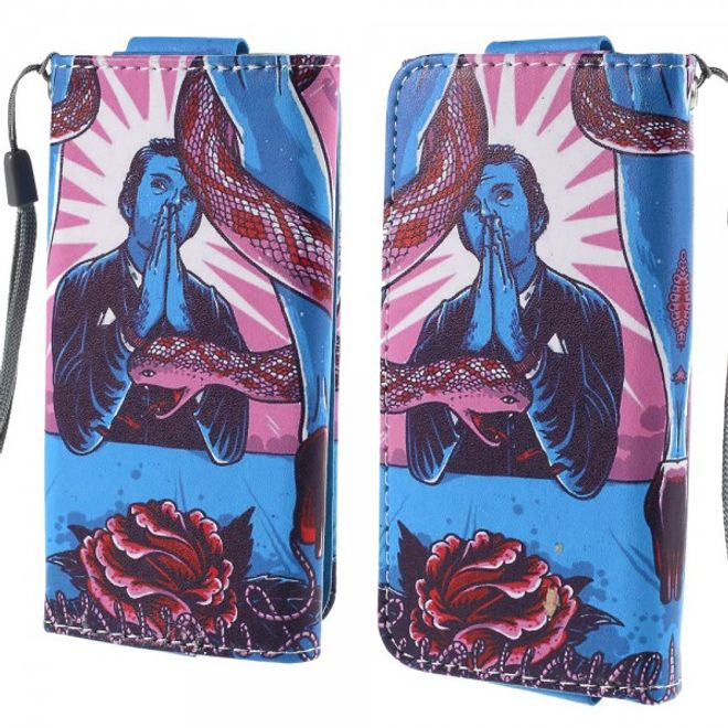 Universelles Leder Case für Smartphones bis 12.6x6.2cm mit Blume und Schlange