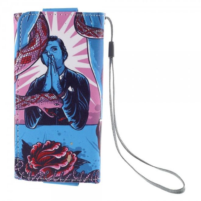 Universelles Leder Case für Smartphones bis 12.6x6.2cm mit Blume und Schlange