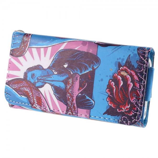 Universelles Leder Case für Smartphones bis 12.6x6.2cm mit Blume und Schlange