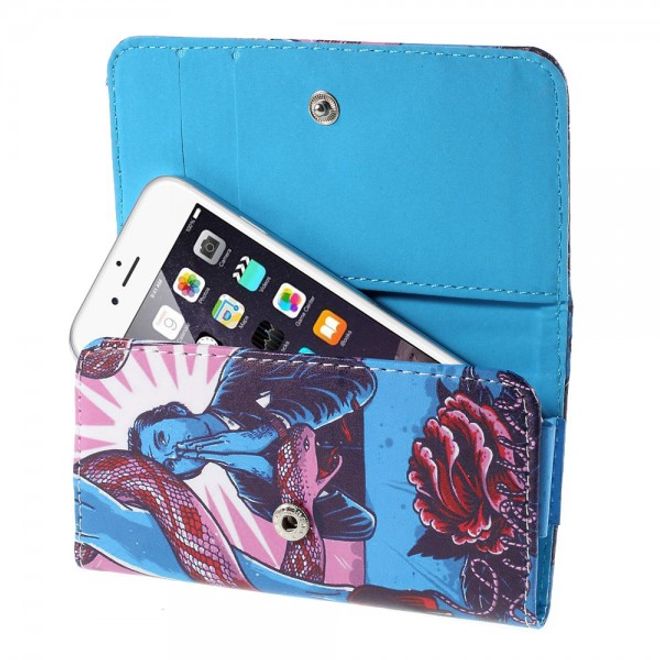 Universelles Leder Case für Smartphones bis 12.6x6.2cm mit Blume und Schlange