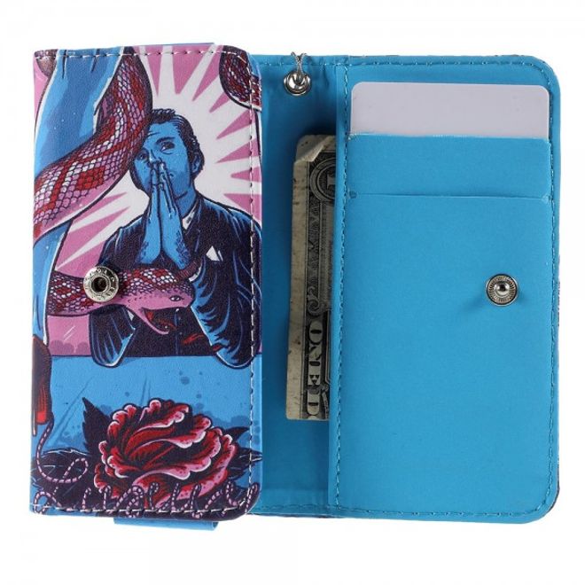 Universelles Leder Case für Smartphones bis 12.6x6.2cm mit Blume und Schlange