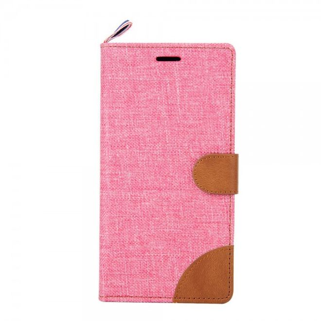 Sony Xperia M4 Aqua Leder Case im Jeans Look mit Kreditkartenslots - pink