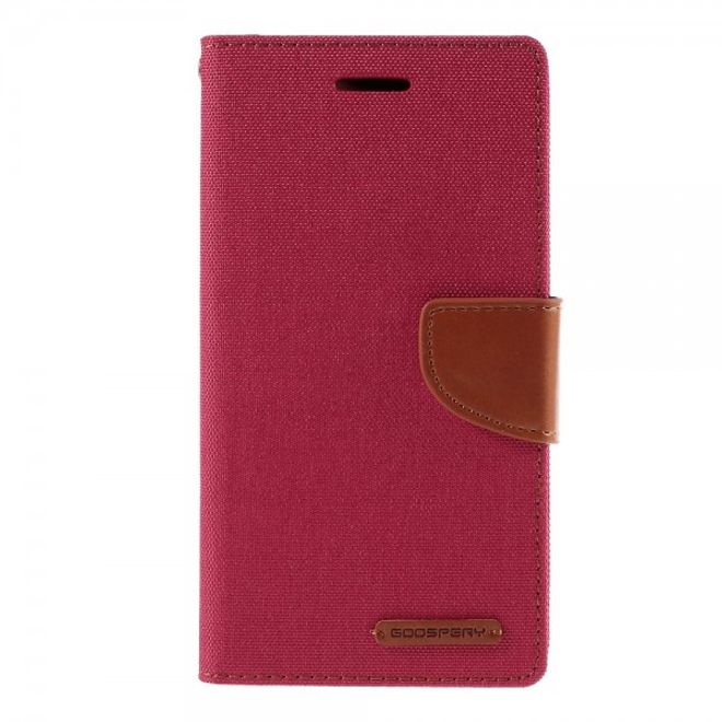 Goospery - Sony Xperia M4 Aqua Hülle - Handy Bookcover - Canvas Diary Series - rot/camel