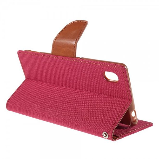 Goospery - Sony Xperia M4 Aqua Hülle - Handy Bookcover - Canvas Diary Series - rot/camel