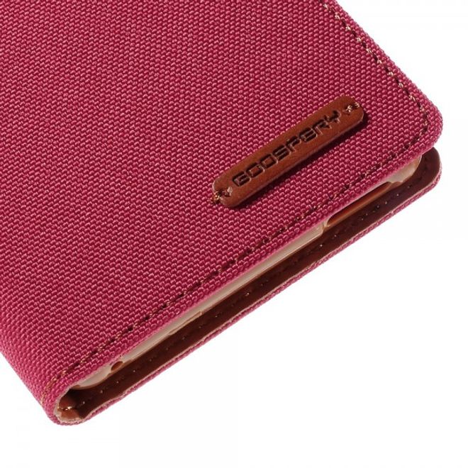 Goospery - Sony Xperia M4 Aqua Hülle - Handy Bookcover - Canvas Diary Series - rot/camel