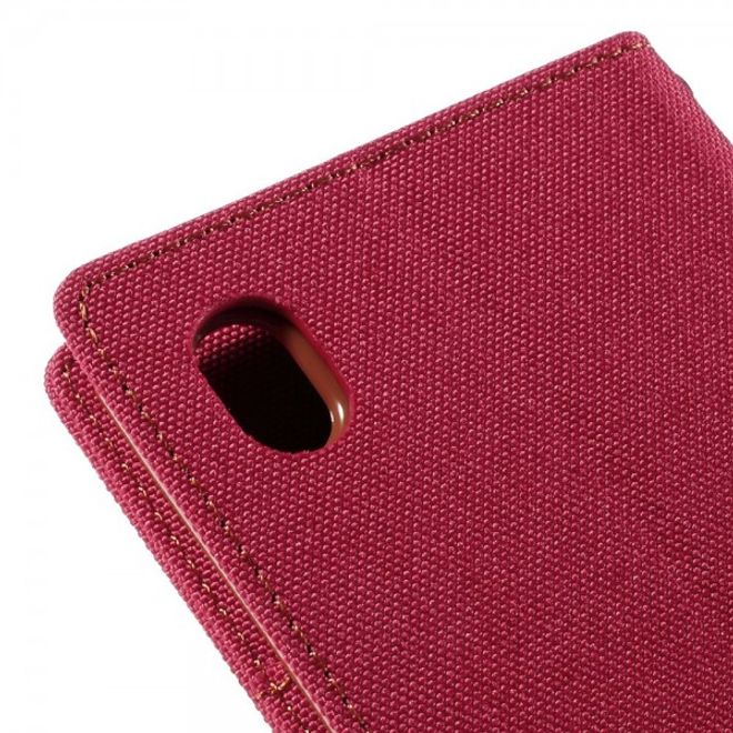 Goospery - Sony Xperia M4 Aqua Hülle - Handy Bookcover - Canvas Diary Series - rot/camel