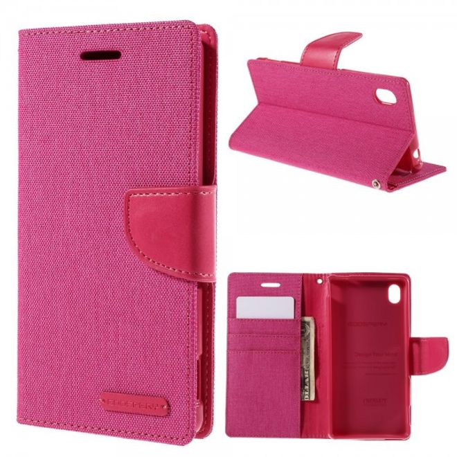 Goospery - Sony Xperia M4 Aqua Hülle - Handy Bookcover - Canvas Diary Series - pink