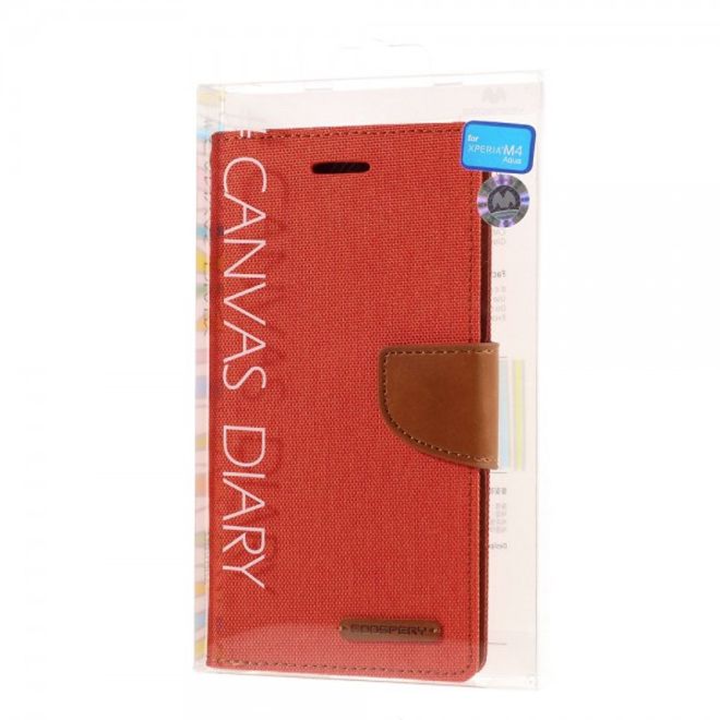 Goospery - Sony Xperia M4 Aqua Hülle - Handy Bookcover - Canvas Diary Series - orange/camel