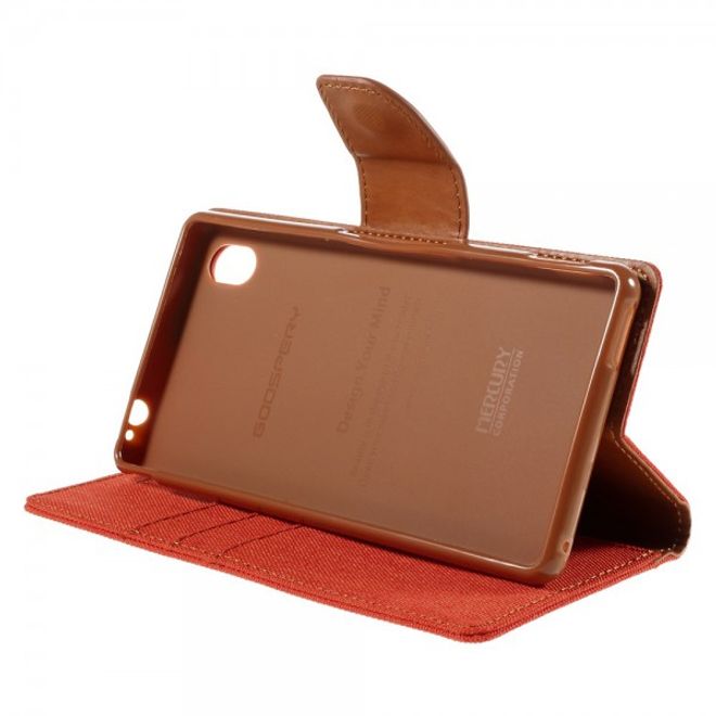 Goospery - Sony Xperia M4 Aqua Hülle - Handy Bookcover - Canvas Diary Series - orange/camel