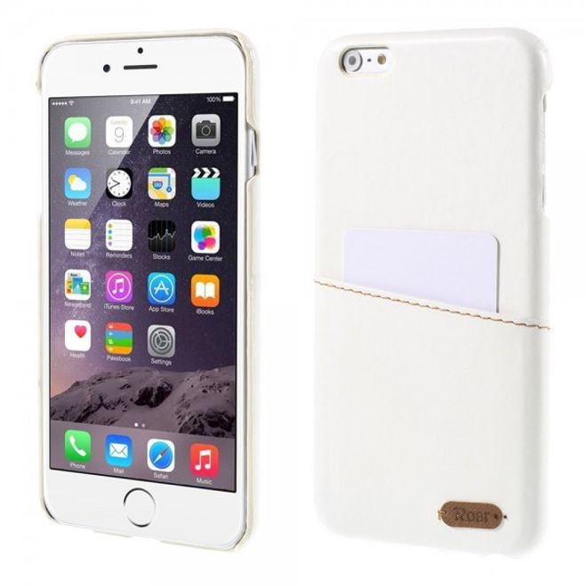 iPhone 6 Plus/6S Plus Roar Korea Hart Plastik Case mit Lederüberzug und Kreditkartenslot - weiss