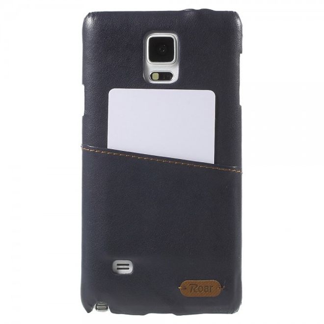 Samsung Galaxy Note 4 Roar Korea Hart Plastik Case mit Lederüberzug und Kreditkartenslot - schwarz