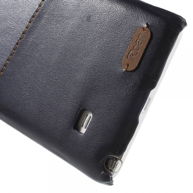 Samsung Galaxy Note 4 Roar Korea Hart Plastik Case mit Lederüberzug und Kreditkartenslot - schwarz