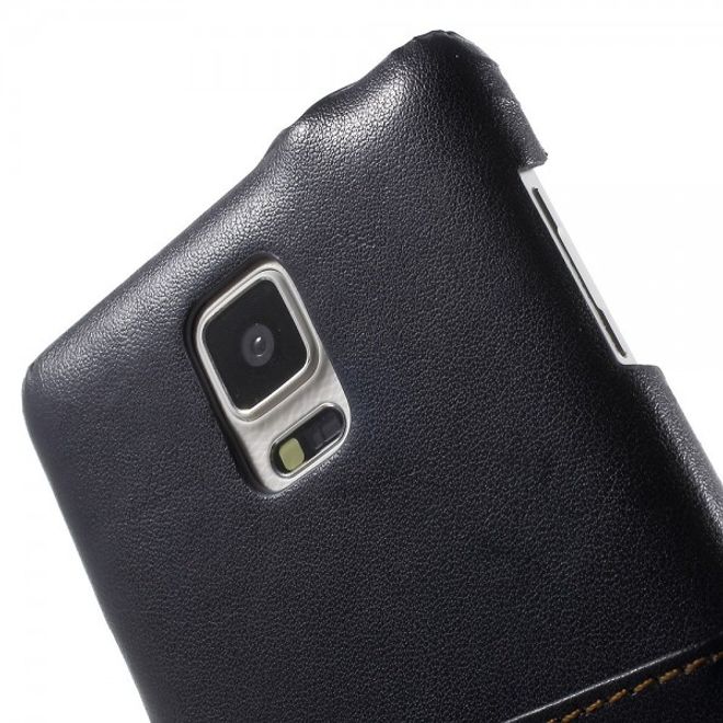 Samsung Galaxy Note 4 Roar Korea Hart Plastik Case mit Lederüberzug und Kreditkartenslot - schwarz