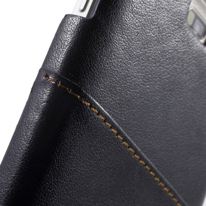 Samsung Galaxy Note 4 Roar Korea Hart Plastik Case mit Lederüberzug und Kreditkartenslot - schwarz