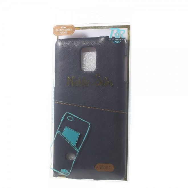 Samsung Galaxy Note 4 Roar Korea Hart Plastik Case mit Lederüberzug und Kreditkartenslot - schwarz