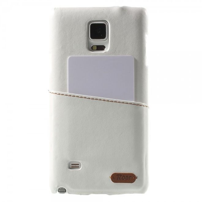 Samsung Galaxy Note 4 Roar Korea Hart Plastik Case mit Lederüberzug und Kreditkartenslot - weiss