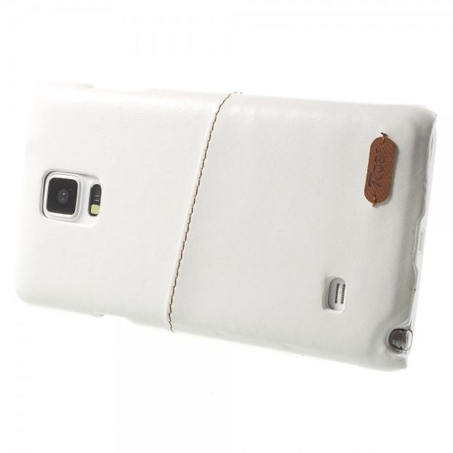 Samsung Galaxy Note 4 Roar Korea Hart Plastik Case mit Lederüberzug und Kreditkartenslot - weiss