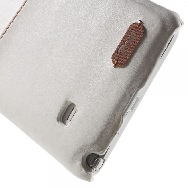 Samsung Galaxy Note 4 Roar Korea Hart Plastik Case mit Lederüberzug und Kreditkartenslot - weiss