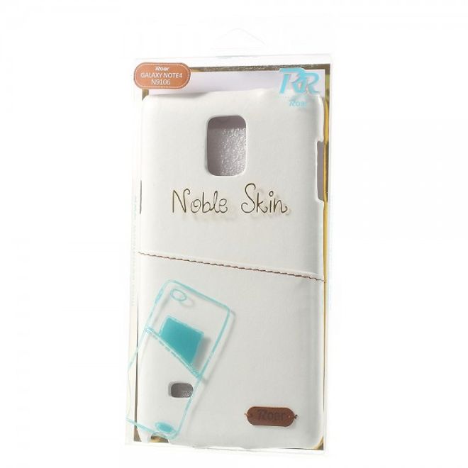 Samsung Galaxy Note 4 Roar Korea Hart Plastik Case mit Lederüberzug und Kreditkartenslot - weiss