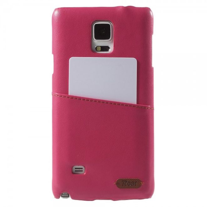 Samsung Galaxy Note 4 Roar Korea Hart Plastik Case mit Lederüberzug und Kreditkartenslot - rosa