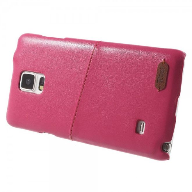 Samsung Galaxy Note 4 Roar Korea Hart Plastik Case mit Lederüberzug und Kreditkartenslot - rosa