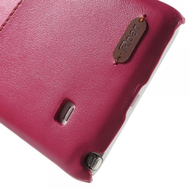 Samsung Galaxy Note 4 Roar Korea Hart Plastik Case mit Lederüberzug und Kreditkartenslot - rosa