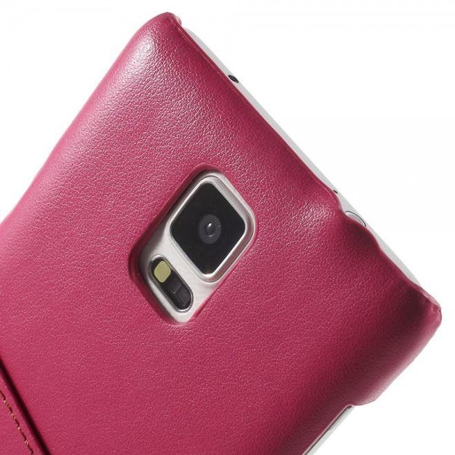Samsung Galaxy Note 4 Roar Korea Hart Plastik Case mit Lederüberzug und Kreditkartenslot - rosa