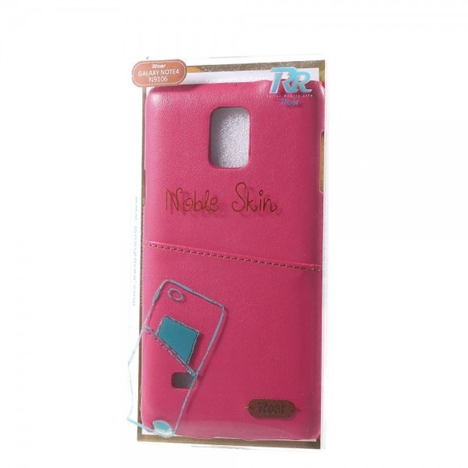 Samsung Galaxy Note 4 Roar Korea Hart Plastik Case mit Lederüberzug und Kreditkartenslot - rosa