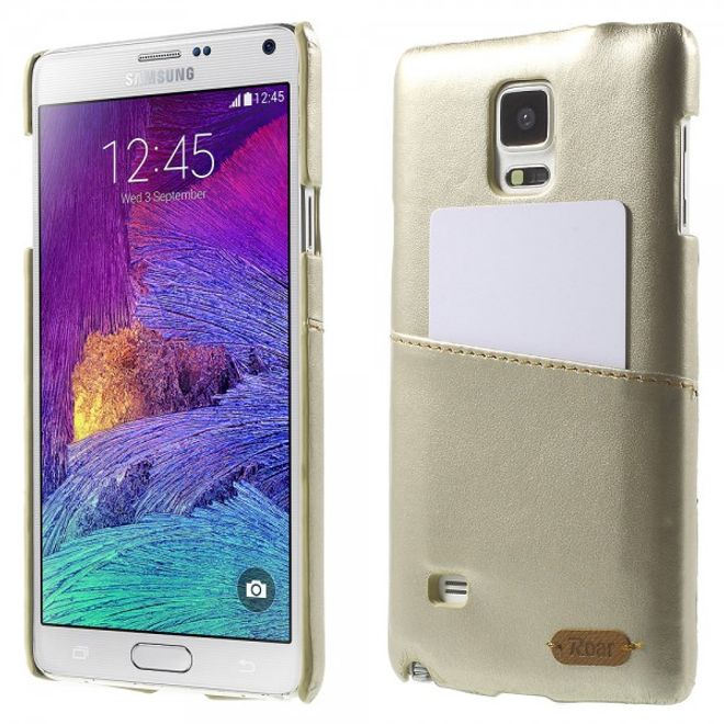 Samsung Galaxy Note 4 Roar Korea Hart Plastik Case mit Lederüberzug und Kreditkartenslot - champagnerfarben