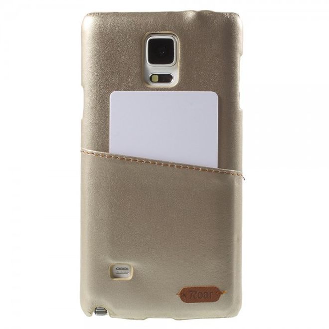 Samsung Galaxy Note 4 Roar Korea Hart Plastik Case mit Lederüberzug und Kreditkartenslot - champagnerfarben