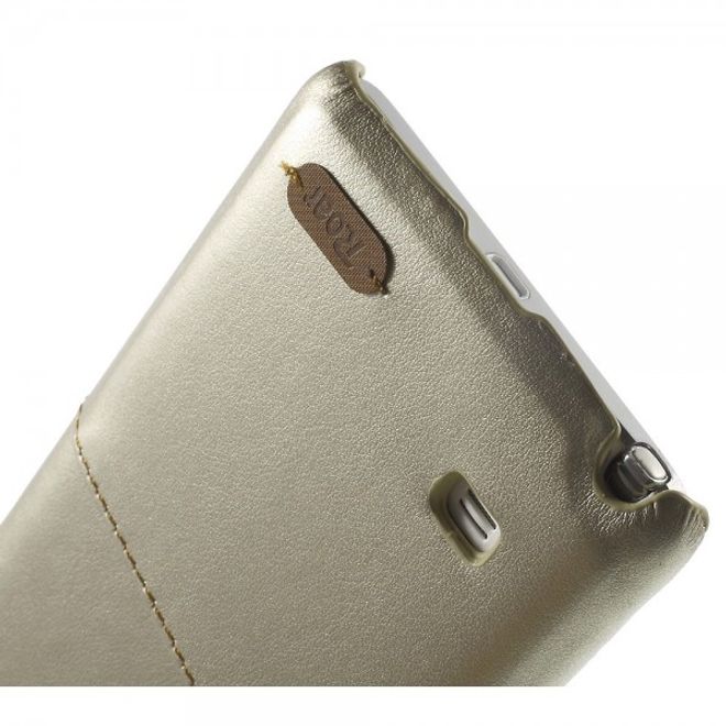 Samsung Galaxy Note 4 Roar Korea Hart Plastik Case mit Lederüberzug und Kreditkartenslot - champagnerfarben