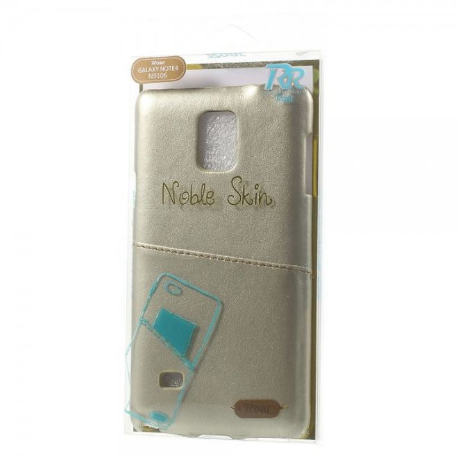 Samsung Galaxy Note 4 Roar Korea Hart Plastik Case mit Lederüberzug und Kreditkartenslot - champagnerfarben