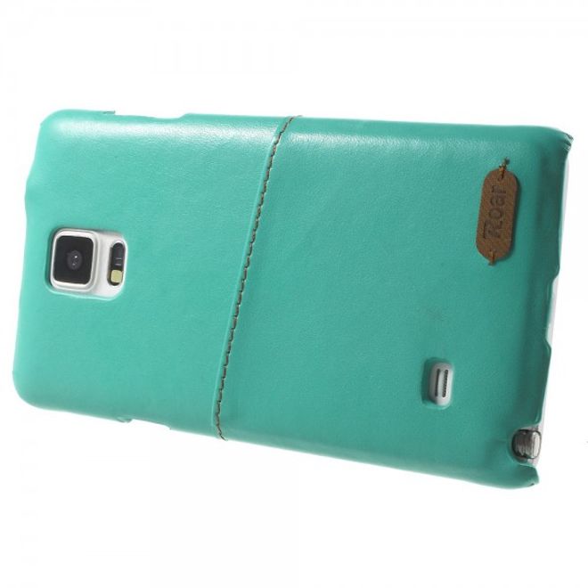 Samsung Galaxy Note 4 Roar Korea Hart Plastik Case mit Lederüberzug und Kreditkartenslot - cyan