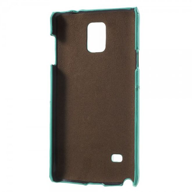 Samsung Galaxy Note 4 Roar Korea Hart Plastik Case mit Lederüberzug und Kreditkartenslot - cyan