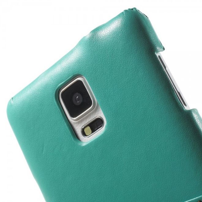 Samsung Galaxy Note 4 Roar Korea Hart Plastik Case mit Lederüberzug und Kreditkartenslot - cyan