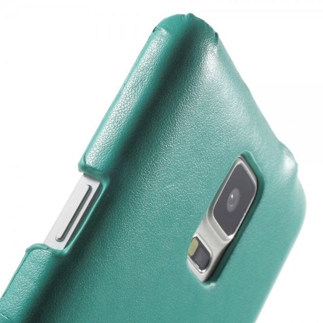 Samsung Galaxy Note 4 Roar Korea Hart Plastik Case mit Lederüberzug und Kreditkartenslot - cyan