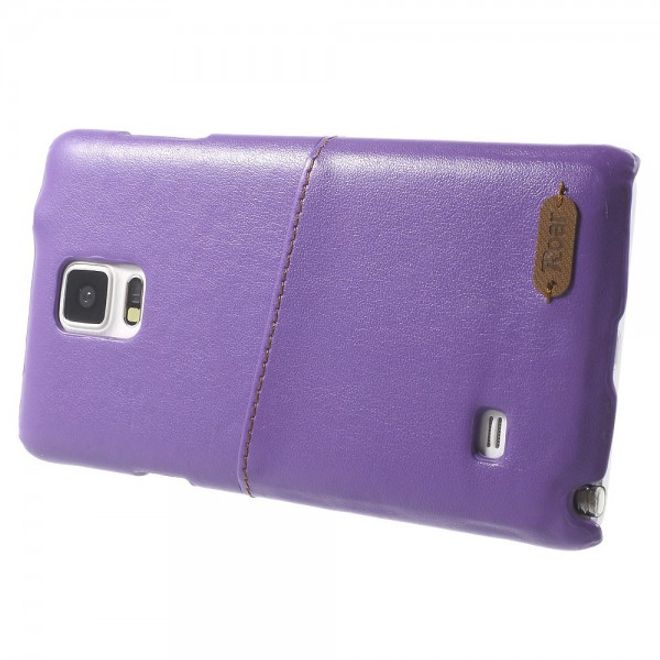 Samsung Galaxy Note 4 Roar Korea Hart Plastik Case mit Lederüberzug und Kreditkartenslot - purpur