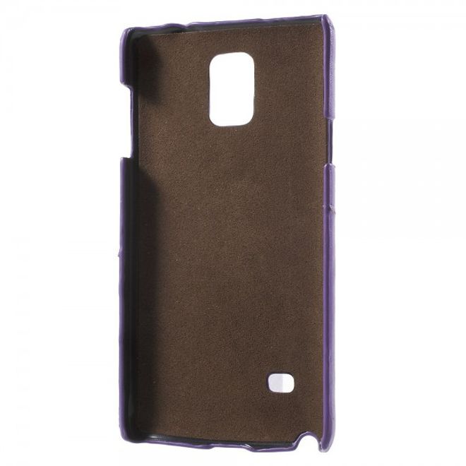 Samsung Galaxy Note 4 Roar Korea Hart Plastik Case mit Lederüberzug und Kreditkartenslot - purpur