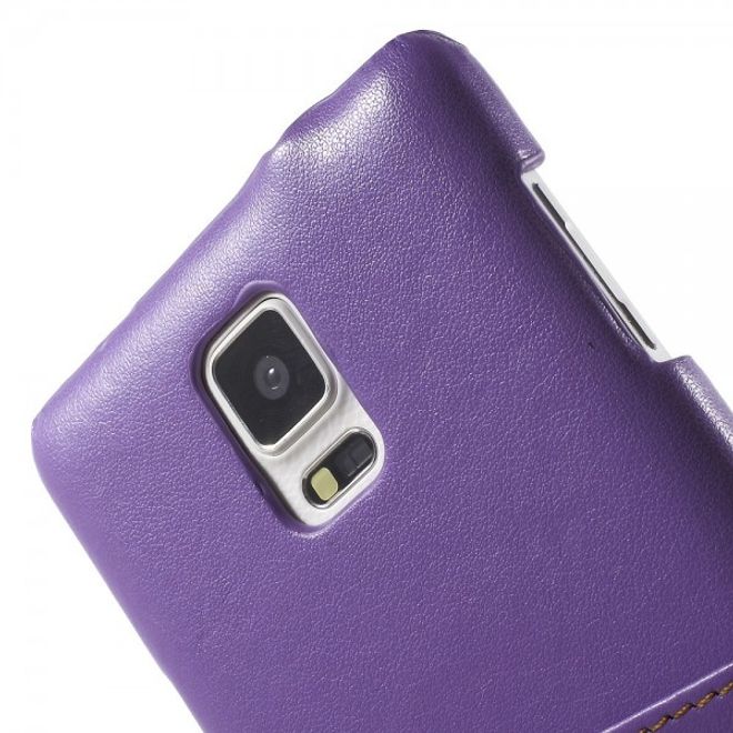 Samsung Galaxy Note 4 Roar Korea Hart Plastik Case mit Lederüberzug und Kreditkartenslot - purpur