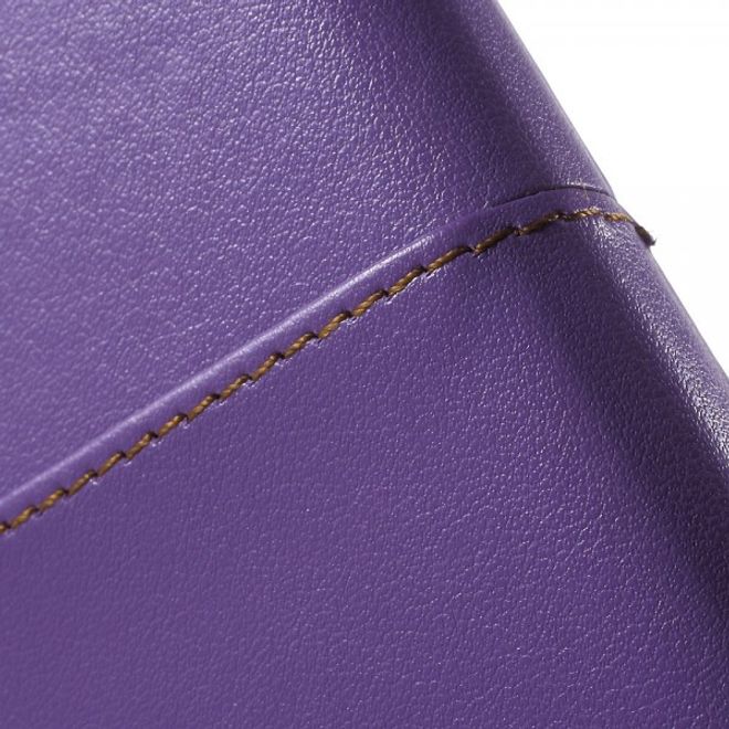 Samsung Galaxy Note 4 Roar Korea Hart Plastik Case mit Lederüberzug und Kreditkartenslot - purpur