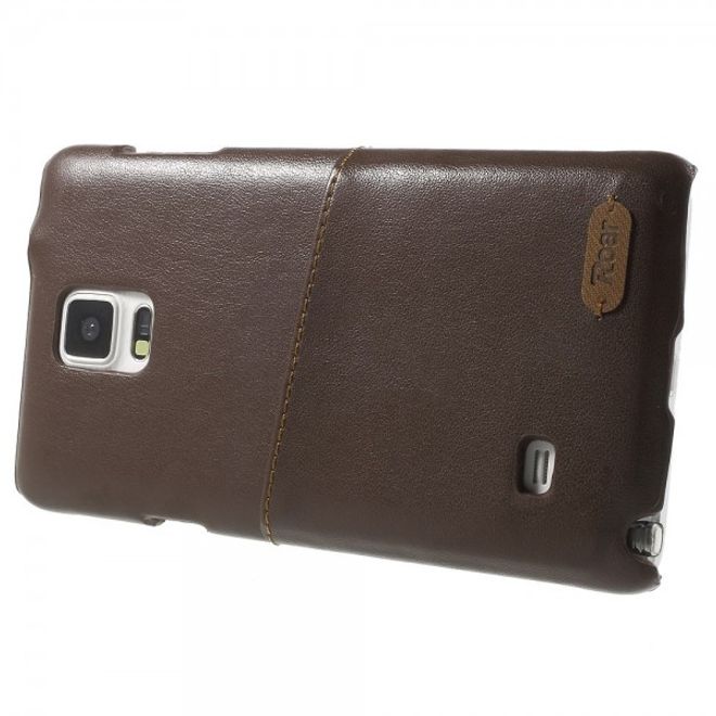 Samsung Galaxy Note 4 Roar Korea Hart Plastik Case mit Lederüberzug und Kreditkartenslot - kaffeefarben
