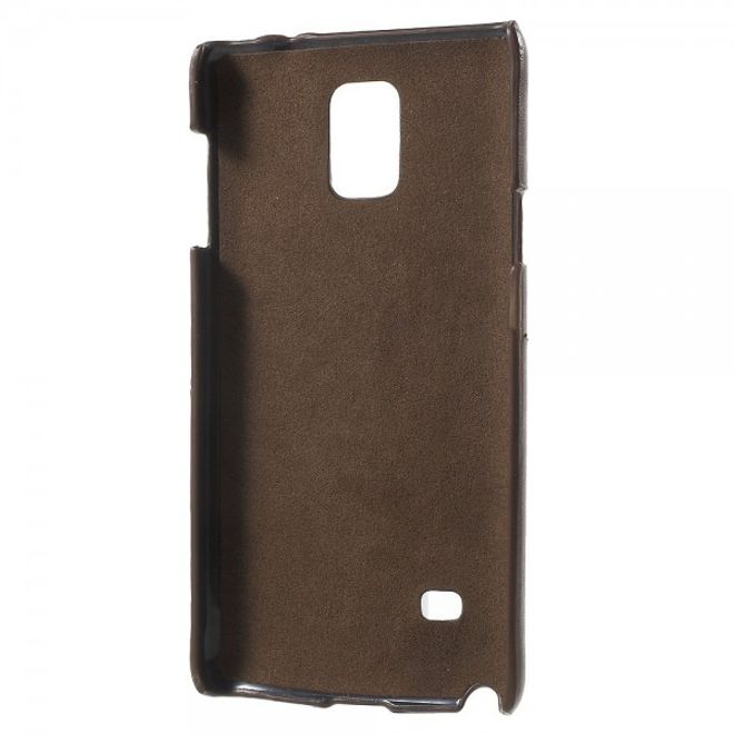 Samsung Galaxy Note 4 Roar Korea Hart Plastik Case mit Lederüberzug und Kreditkartenslot - kaffeefarben