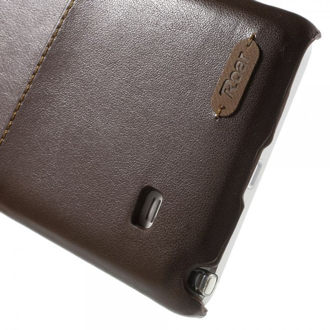 Samsung Galaxy Note 4 Roar Korea Hart Plastik Case mit Lederüberzug und Kreditkartenslot - kaffeefarben